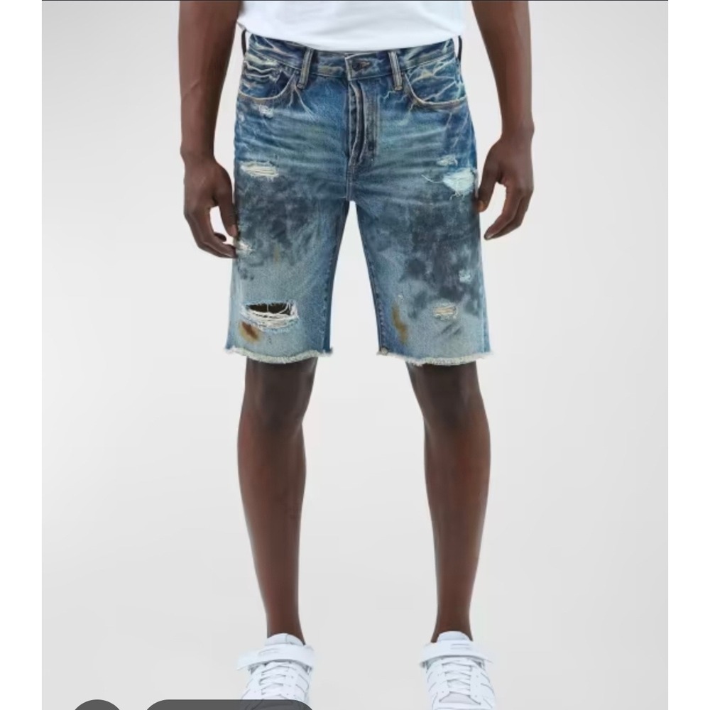 Prps Challenger Distressed Japanese Denim Shorts Mens 32 Rigid Indigo Splatter